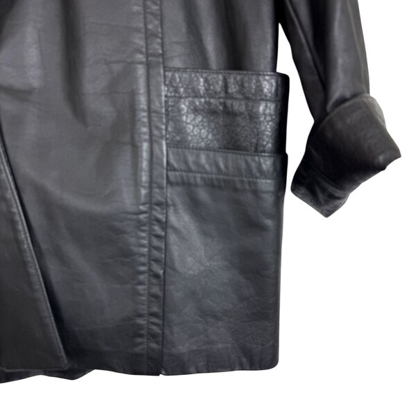 Vtg 70s Black Leather Coat XL Croc Embossed Trim Leathers by New England USA - Picture 6 of 12